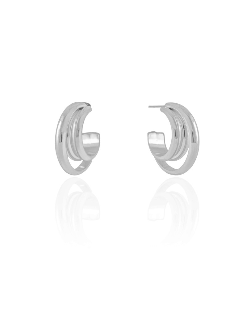 Brinco Argola Três Filetes Lisos 2.1 cm Ródio Branco