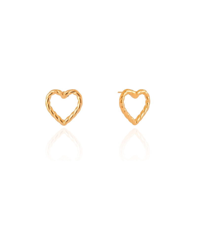 Brinco Coração Torcido Vazado 1.3 cm Banhado a Ouro 18K