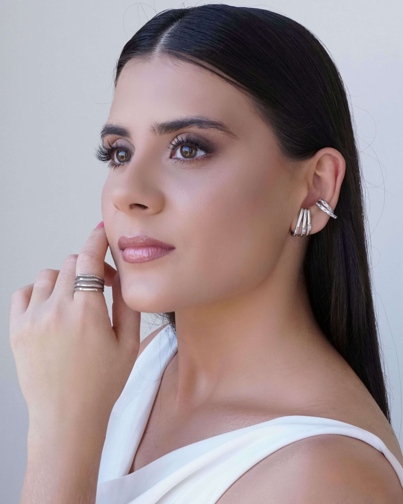 Piercing Duplo Cravejado Baguetes Cristal Ródio Branco