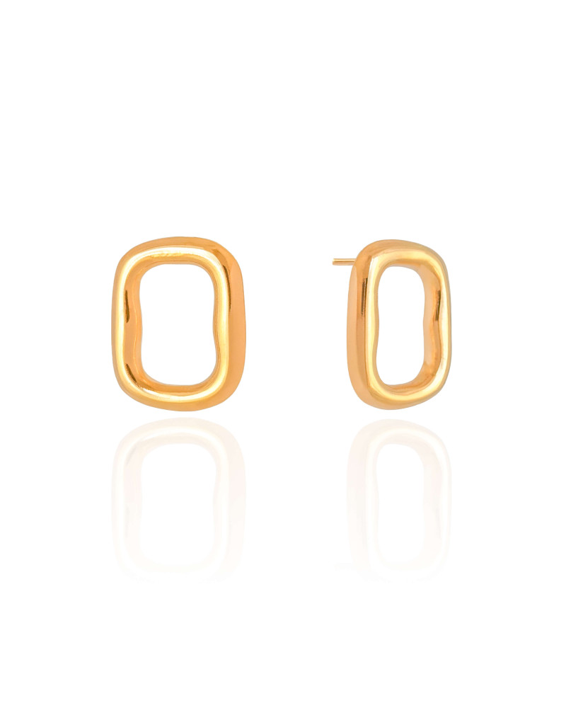 Brinco Retangular Liso 2.3 cm  Banhado a Ouro 18K