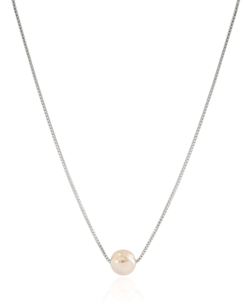 Gargantilha Veneziana Pérola 8 mm Ródio Branco - 45 cm