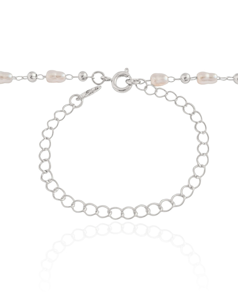 Choker Pérolas e Bolinhas Ródio Branco - 33 cm