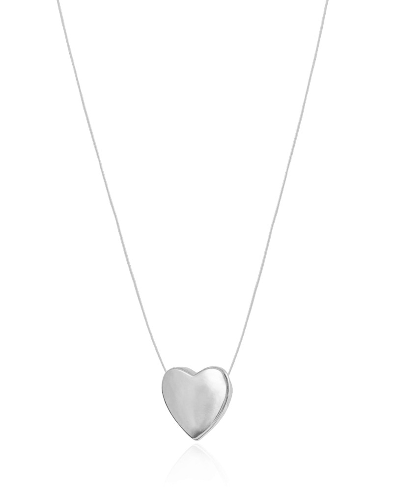 Gargantilha Nylon Coração Liso 1.5 cm Ródio Branco - 40 cm