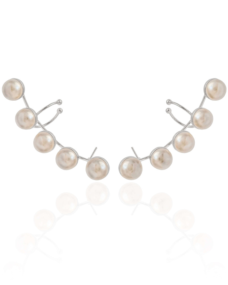 Ear Cuff Pérolas Ródio Branco
