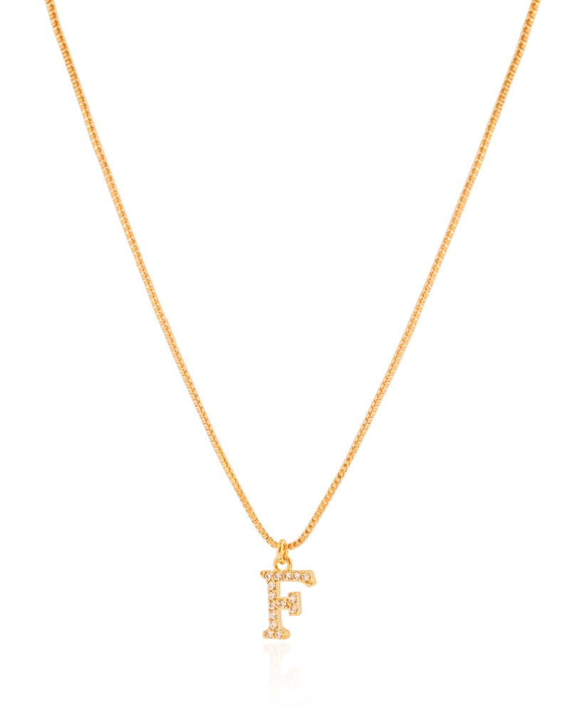 Gargantilha Veneziana Letra F Cravejada Cristal Banhado a Ouro 18K - 45 cm