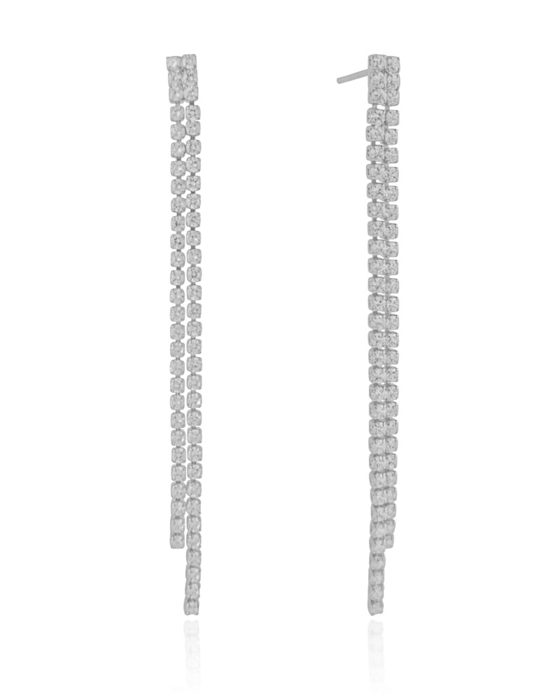 Brinco Franja Riviera Cristal 7.8 cm Ródio Branco