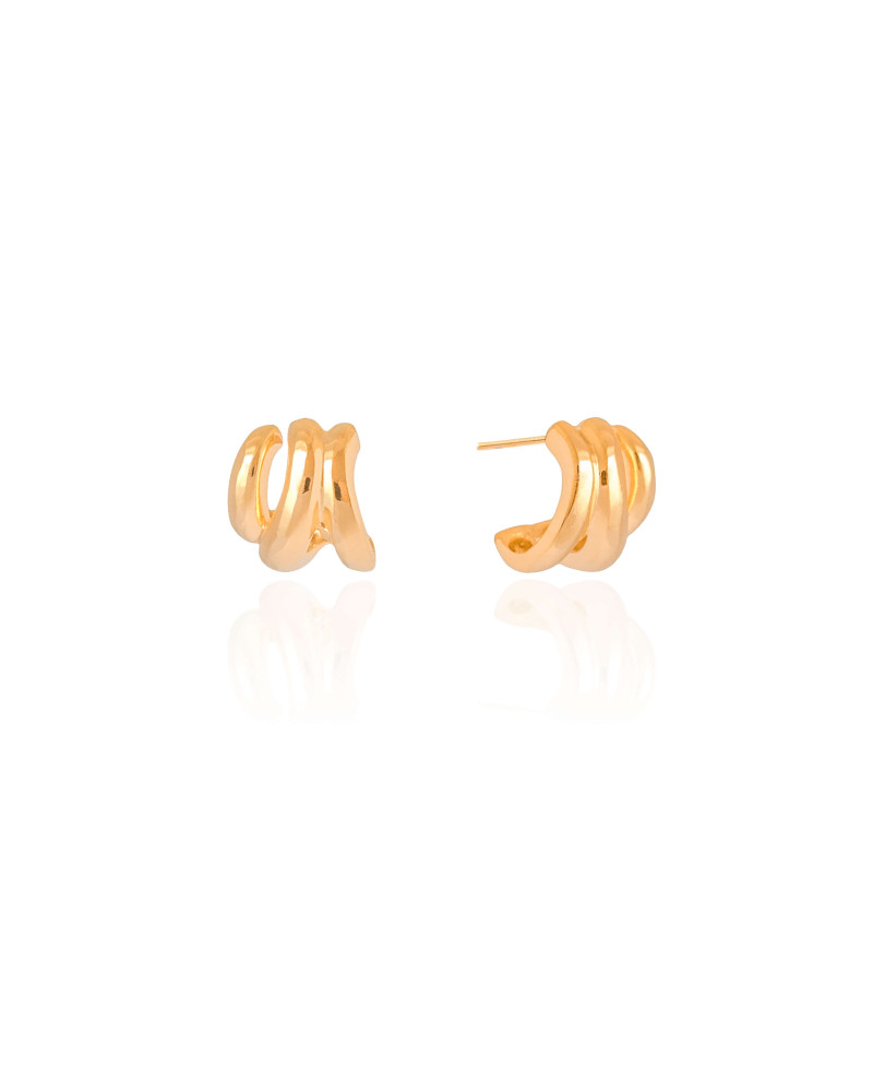 Brinco Argola Três Filetes Lisos 1.3 cm Banhado a Ouro 18K