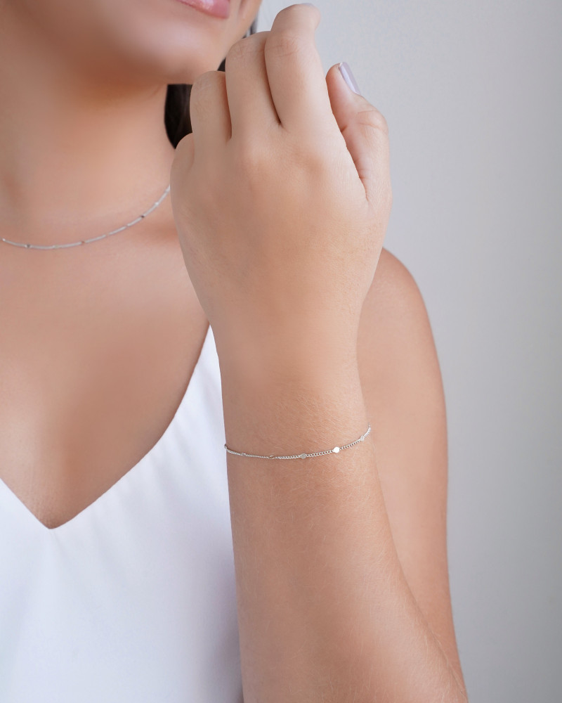 Pulseira Grumet Plaquinhas 2 mm Ródio Branco