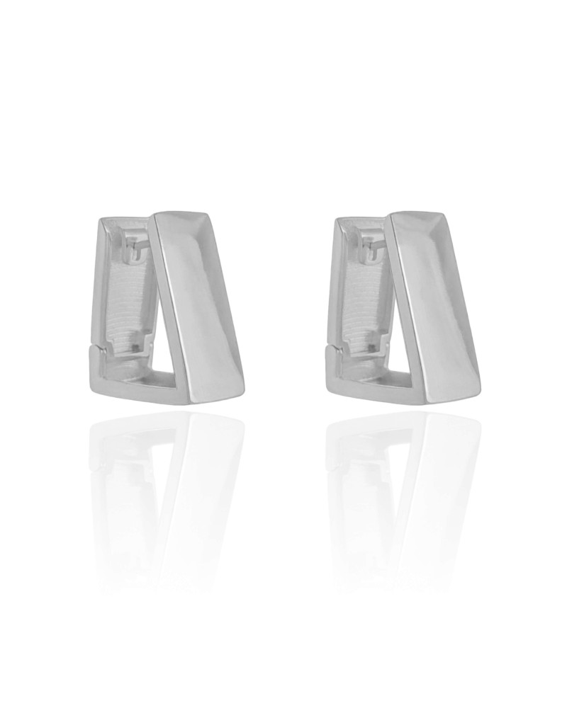 Brinco Argola Click Triangular Reta Lisa 2.4 cm Ródio Branco