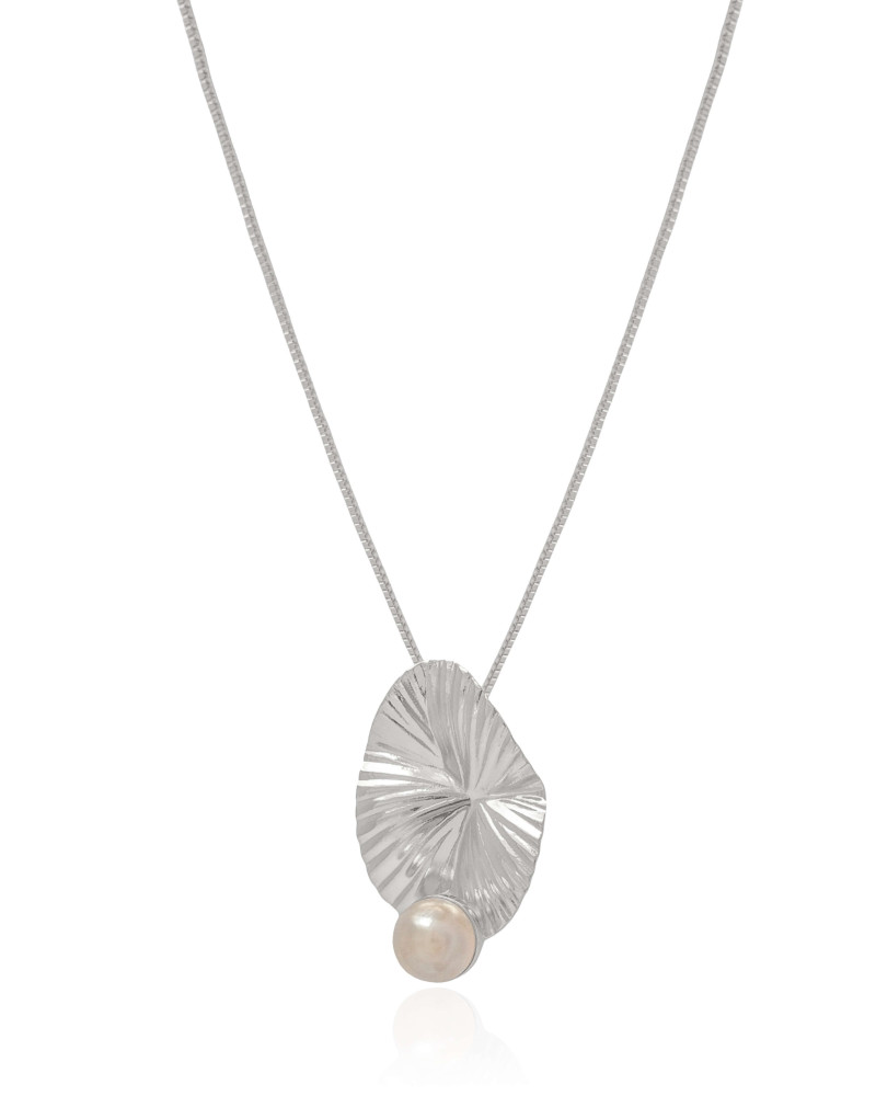 Gargantilha Veneziana Orgânico Pérola Ródio Branco - 40 cm