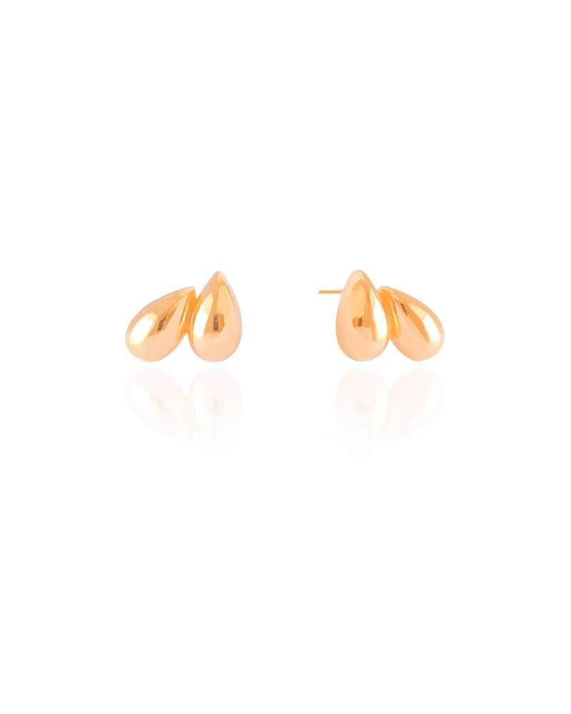Brinco Gota Dupla Lisa Banhado a Ouro 18K