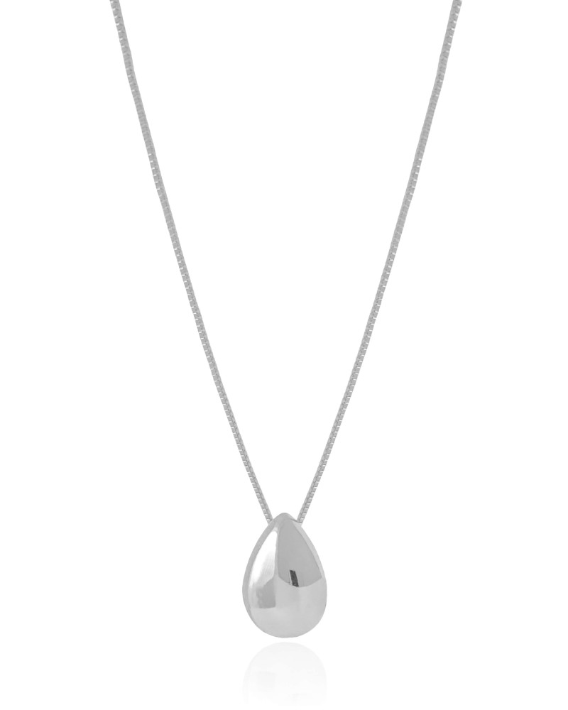 Gargantilha Veneziana Gota Lisa Ródio Branco - 45 cm