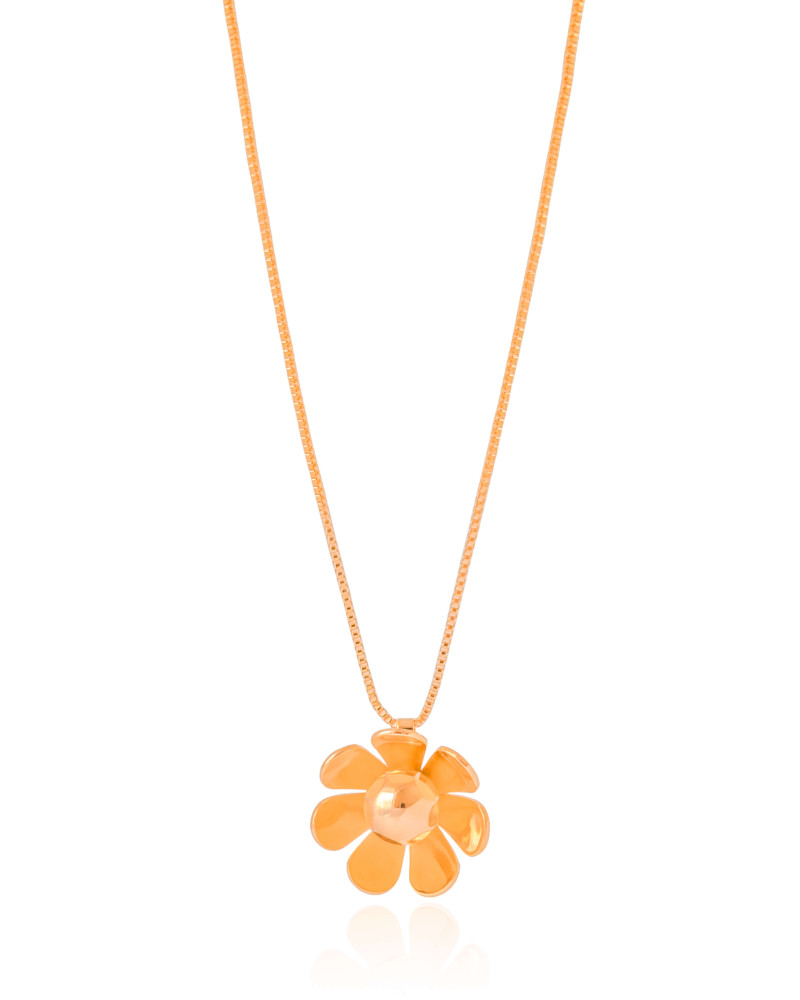 Gargantilha Veneziana Flor Lisa 2.3 cm Banhado a Ouro 18K - 45 cm