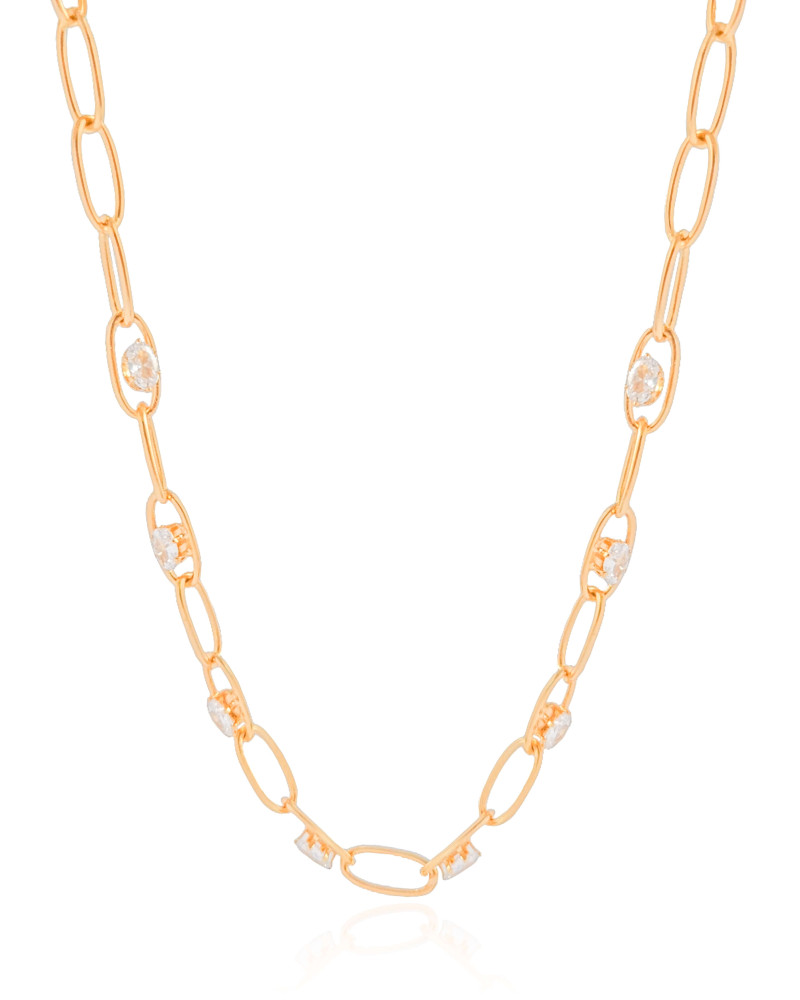 Gargantilha Elos Ovais Cristal Banhado a Ouro 18K - 45 cm