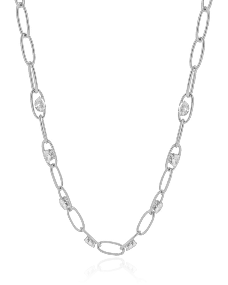 Gargantilha Elos Ovais Cristal Ródio Branco - 45 cm