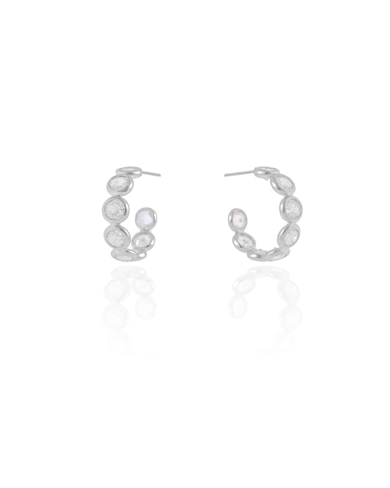 Brinco Argola Pontos de Luz Cristal 1.7 cm Ródio Branco