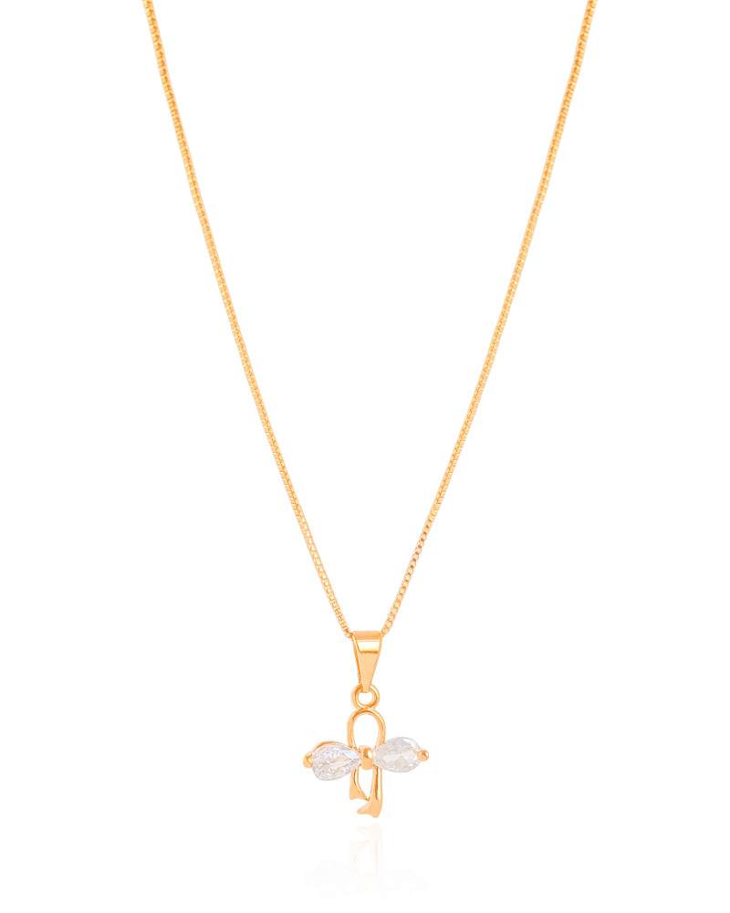Gargantilha Infantil Veneziana Laço Cristal Banhado a Ouro 18K