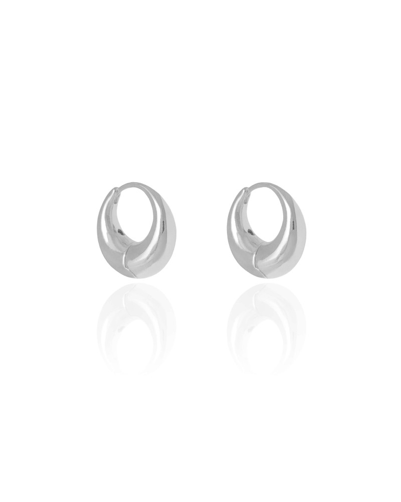 Brinco Argola Click Abaulada Lisa 1.6 cm Ródio Branco