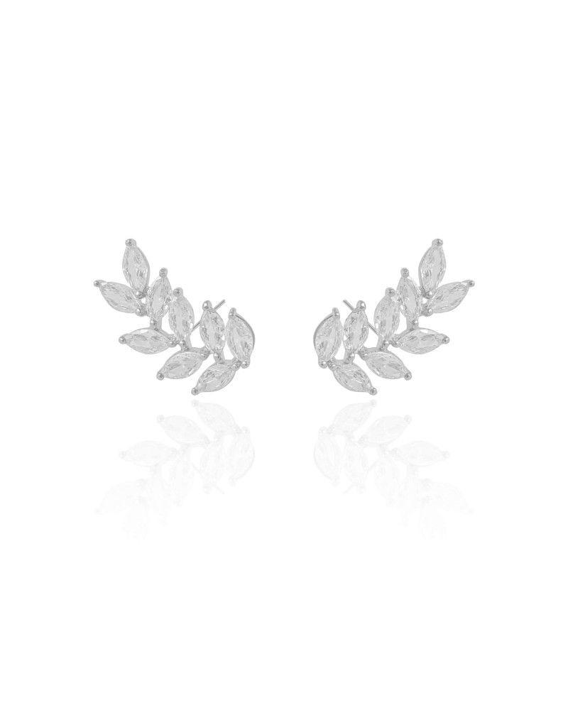 Ear Cuff Folha Navetes Cristal Ródio Branco