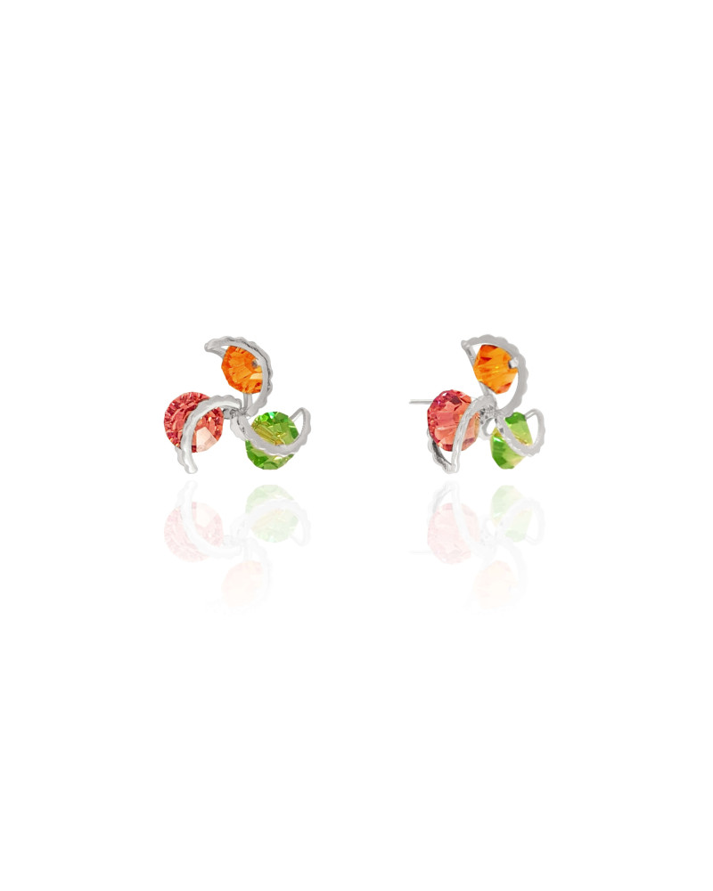 Brinco Flor Colorida 1.4 cm Ródio Branco