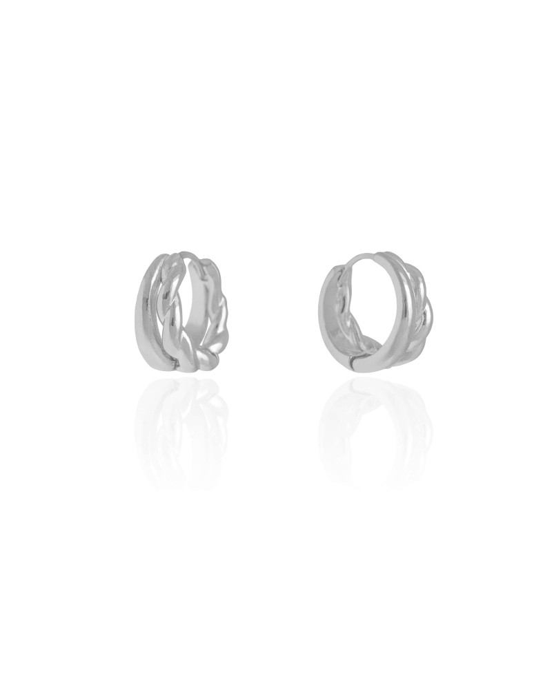 Brinco Argola Click Dupla Torcida Lisa 1.5 cm Ródio Branco
