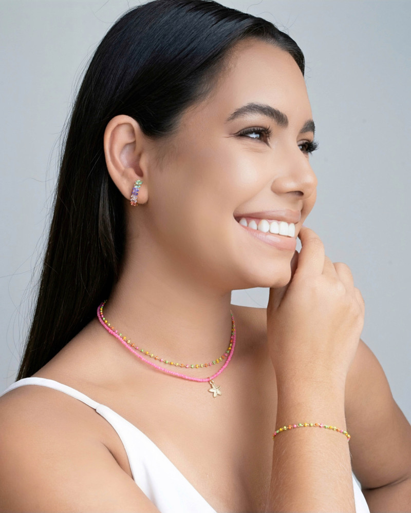 Choker Miçanga Rosa Estrela do Mar Banhado a Ouro 18K