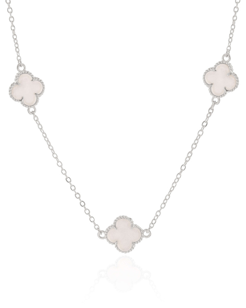 Choker Elos Trevos Madrepérola Ródio Branco