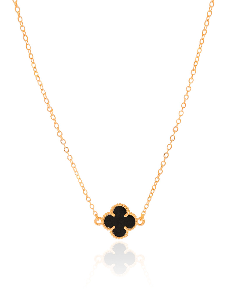 Choker Elos Trevo Preto Banhado a Ouro 18K