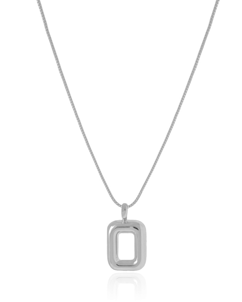 Gargantilha Veneziana Retângulo Vazado Liso Ródio Branco - 40 cm