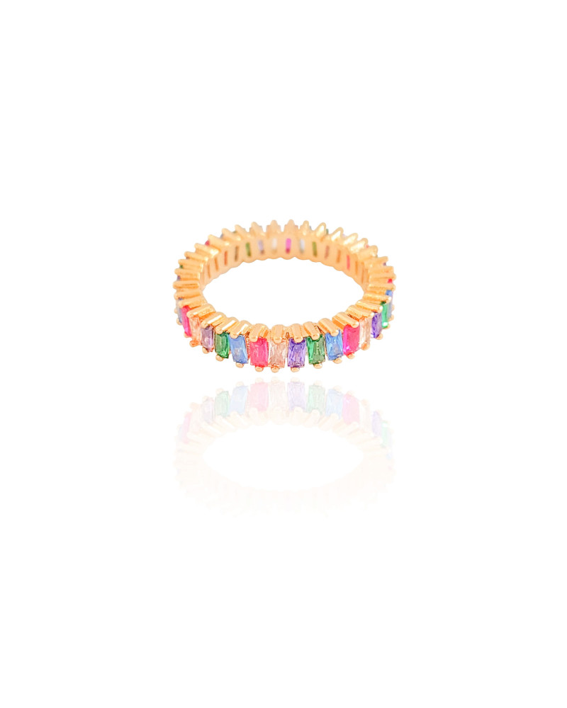 Anel Baguetes Coloridas Tamanho 18 Banhado a Ouro 18K
