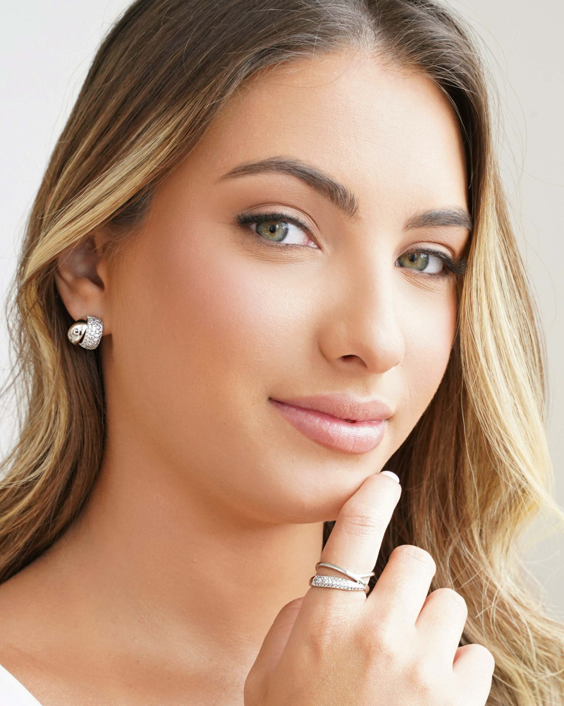 Anel Entrelaçado Cravejado Cristal Tamanho 15 Ródio Branco