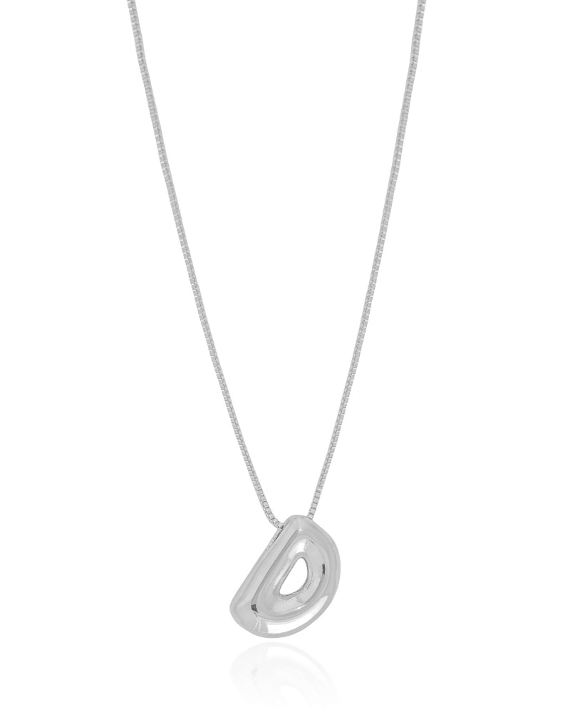 Gargantilha Veneziana Letra D 1.7 cm Bolha Ródio Branco - 45 cm