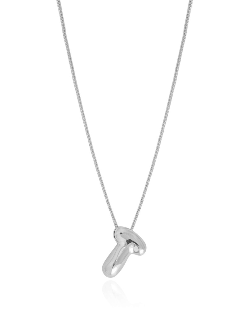 Gargantilha Veneziana Letra T 1.7 cm Bolha Ródio Branco - 45 cm