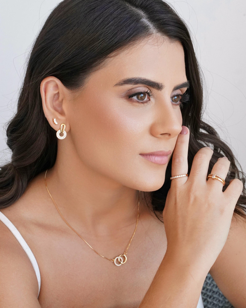 Anel Duplo Oval Cravejado Cristal Tamanho 20 Banhado a Ouro 18K