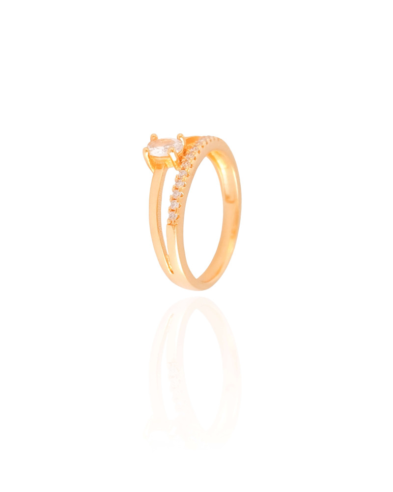 Anel Duplo Oval Cravejado Cristal Tamanho 24 Banhado a Ouro 18K