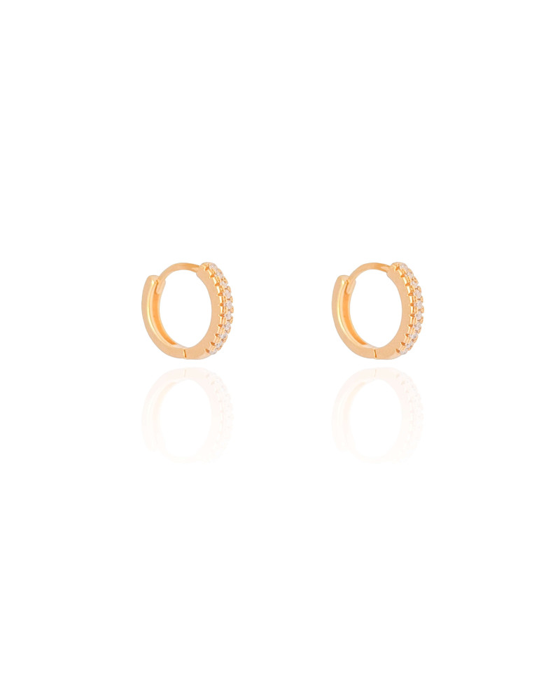 Brinco Argola Click Cravejado Cristal 1.3 cm Banhado a Ouro 18K