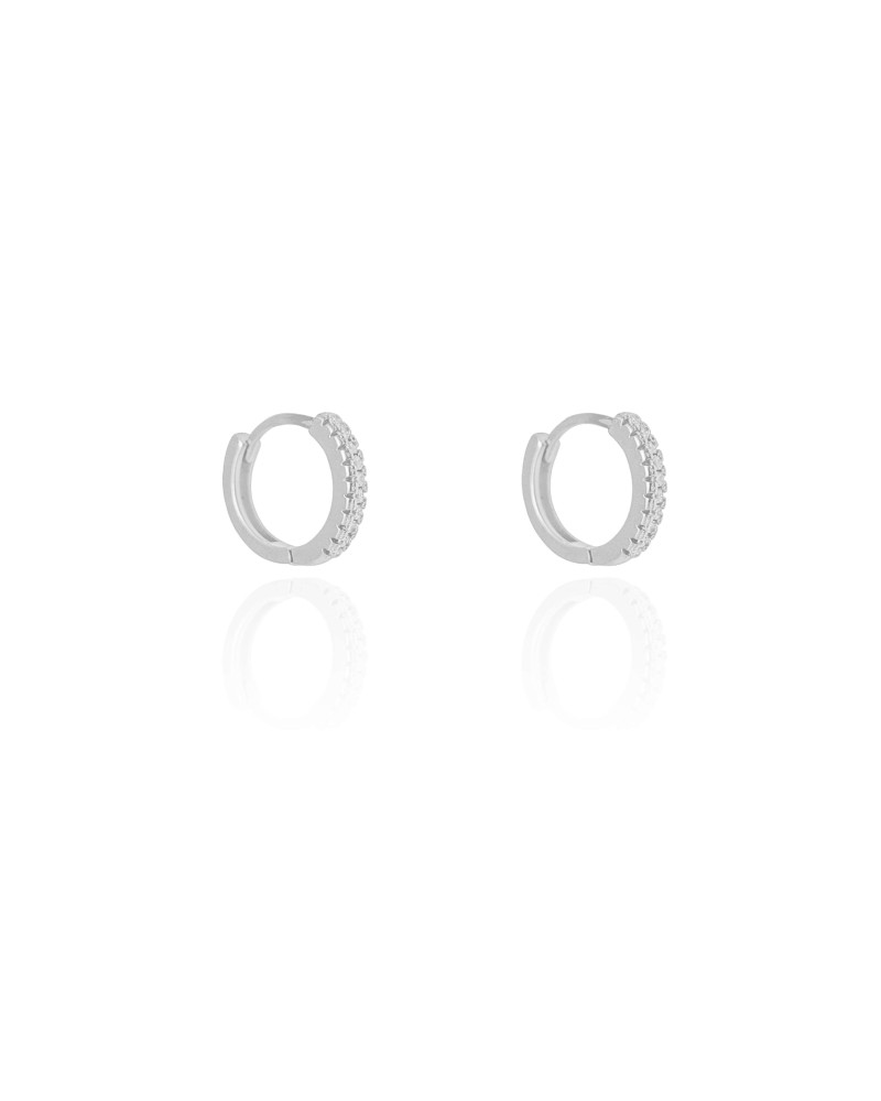 Brinco Argola Click Cravejado Cristal 1.3 cm Ródio Branco