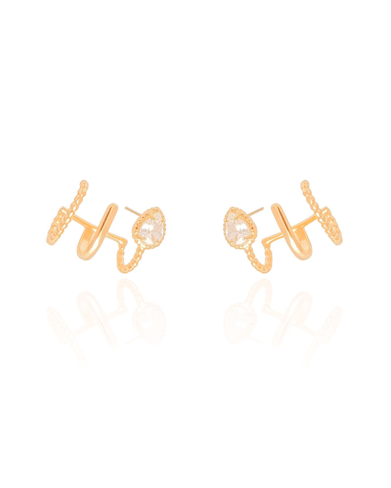 Ear Cuff Filetes Gota Cristal Banhado a Ouro 18K