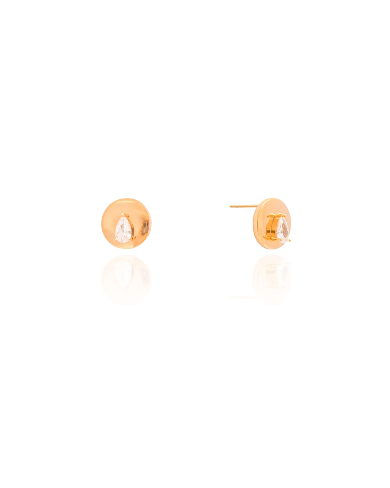 Brinco Redondo Gota Cristal 1.0 cm Banhado a Ouro 18K