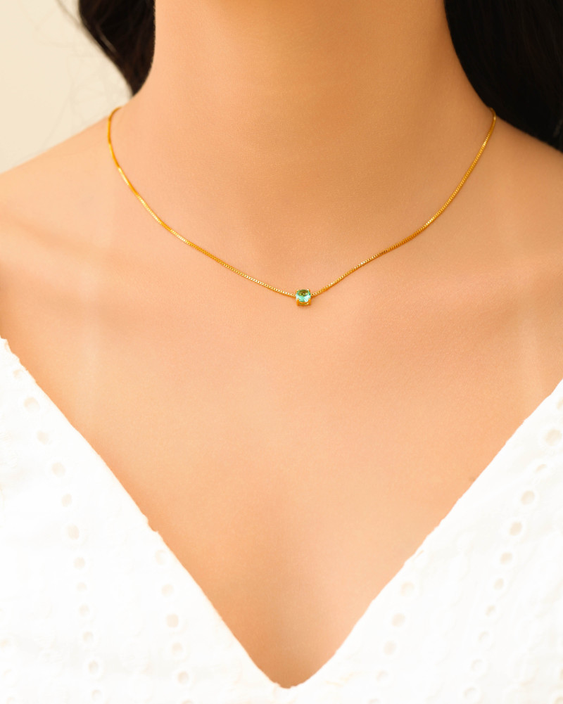 Gargantilha Veneziana Ponto de Luz Turmalina 5 mm Banhado a Ouro 18K - 45 cm