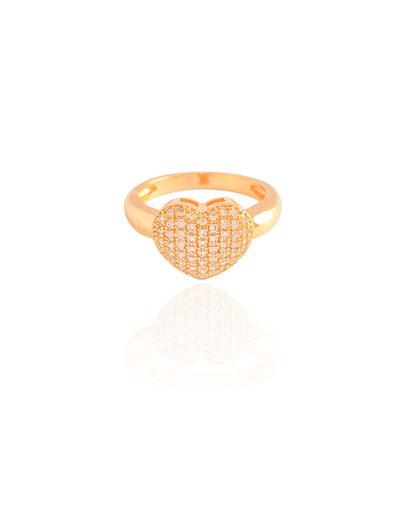 Anel Coração Cravejado Cristal Tamanho 19 Banhado a Ouro 18K