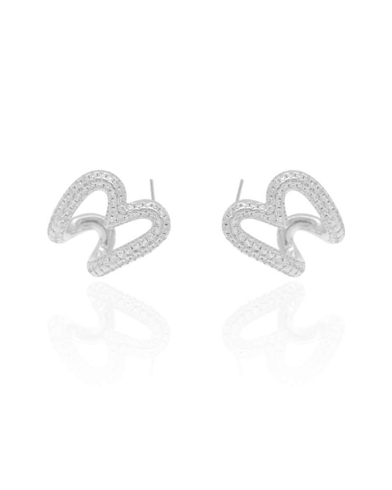Brinco Argola Coração Vazado Cravejado Cristal 2.2 cm Ródio Branco