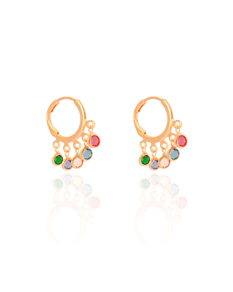 Brinco Argola Click Pontos de Luz Coloridos 2.5 cm Banhado a Ouro 18K