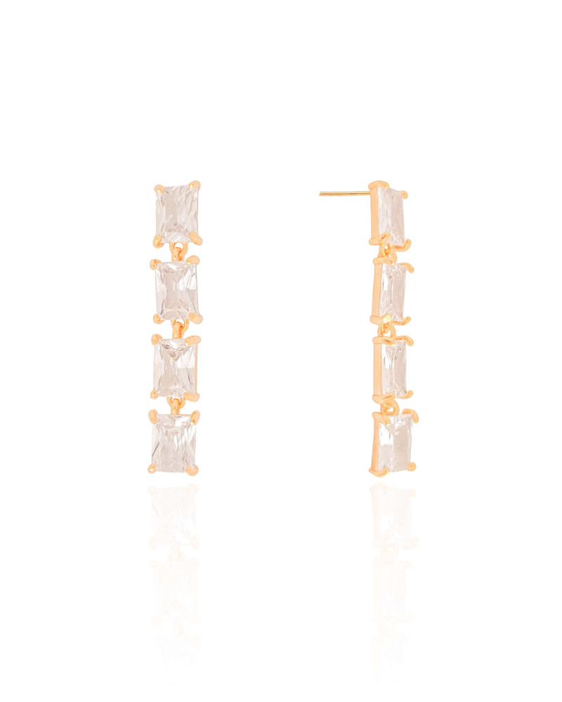 Brinco Baguetes Cristal 4.0 cm Banhado a Ouro 18K