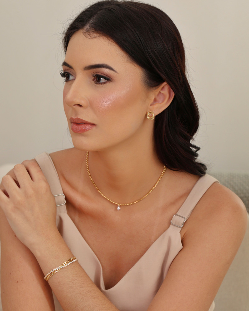 Choker Grumet Gota Cristal Banhado a Ouro 18K
