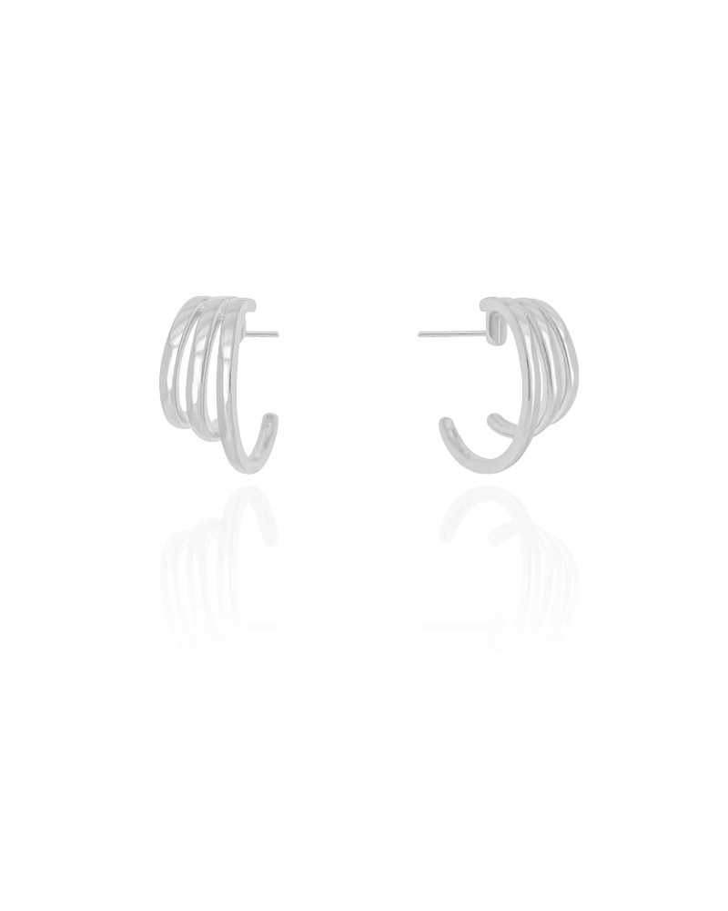 Brinco Meia Argola Filetes Lisos 1.8 cm Ródio Branco