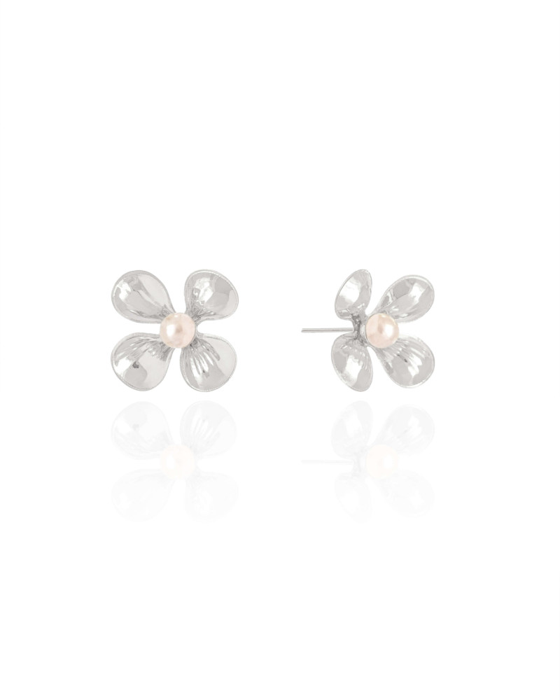 Brinco Flor Pérola 1.9 cm Ródio Branco