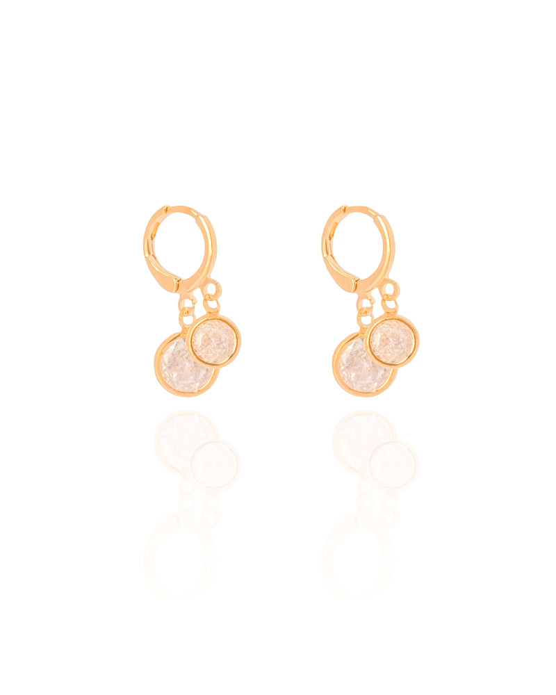 Brinco Argola Click Pontos de Luz Cristal 2.5 cm Banhado a Ouro 18K