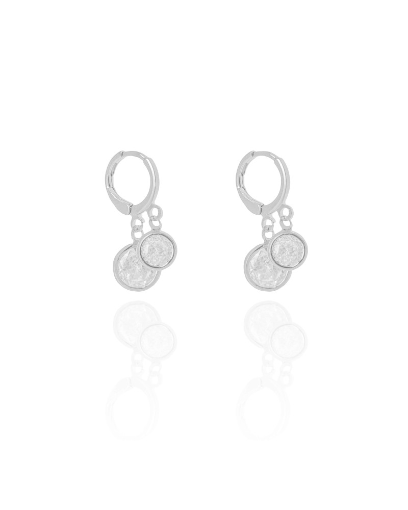 Brinco Argola Click Pontos de Luz Cristal 2.5 cm Ródio Branco