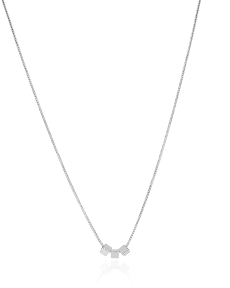 Gargantilha Veneziana Quadrados Lisos 2 mm Ródio Branco - 50 cm